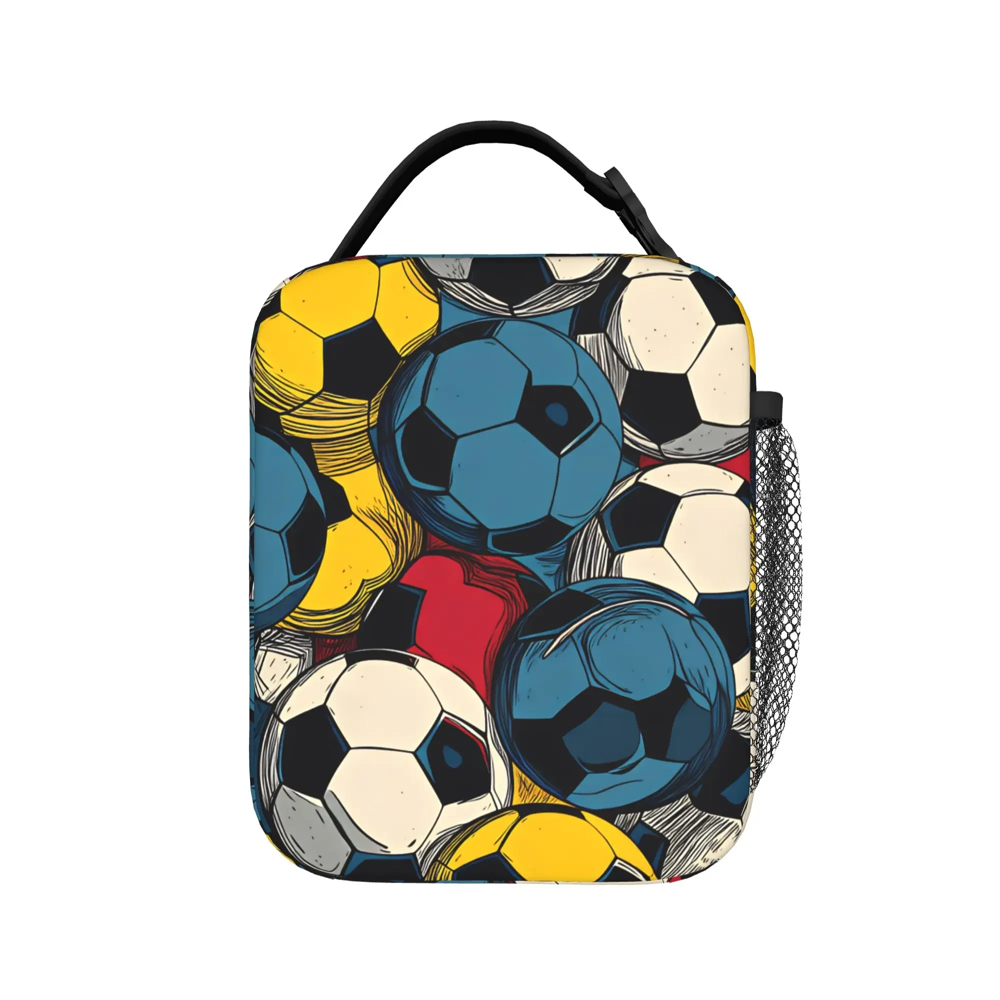 Multi Color Sketch Soccer Balls Lunch Bag Picnic Lunch Box For Girls Leisure Thermal Tote Handbags Waterproof Cooler Bag
