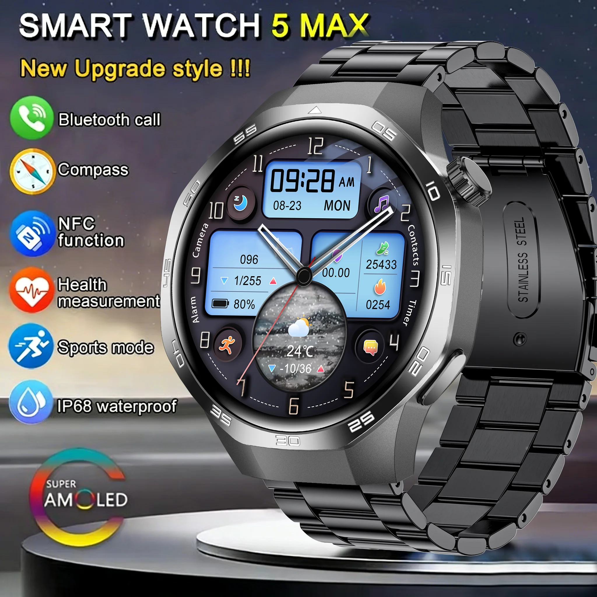 

2026 New Watch5 max smartwatch 1.53 "HD AMOLED screen NFC GPS Tracker Bluetooth call health monitoring watch for men and women