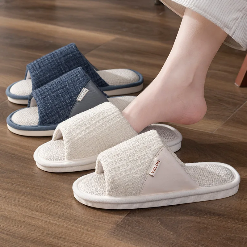 Pantofole a forma di forma, pantofole di lino per la casa Four Seasons da donna, nuove pantofole di lino traspiranti da coppia silenziose, antiscivolo e deodoranti