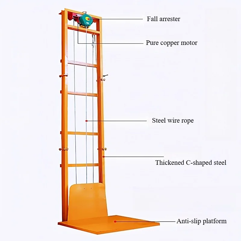 متوسط 2-3 أشخاص بسيط 3-10 متر 2 طبقات سلك هيدروليكي صغير متحرك كهربائي مستودع منزلي مصعد قابل للتخصيص