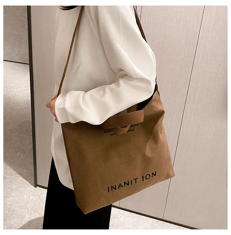 Waschbare, dicke Handtasche, modische Tasche mit großem Fassungsvermögen, japanische einfache Canvas-Umhängetasche, Unisex-Umhängetasche für Studenten, für den täglichen Gebrauch – Detail 34
