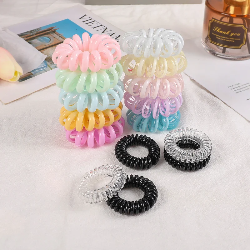 5Pcs/Set New Fashion Matt Colorful Telephone Wire Elastic Hair Band Frosted Spiral Cord Rubber Band Hair Tie Hair Accessories