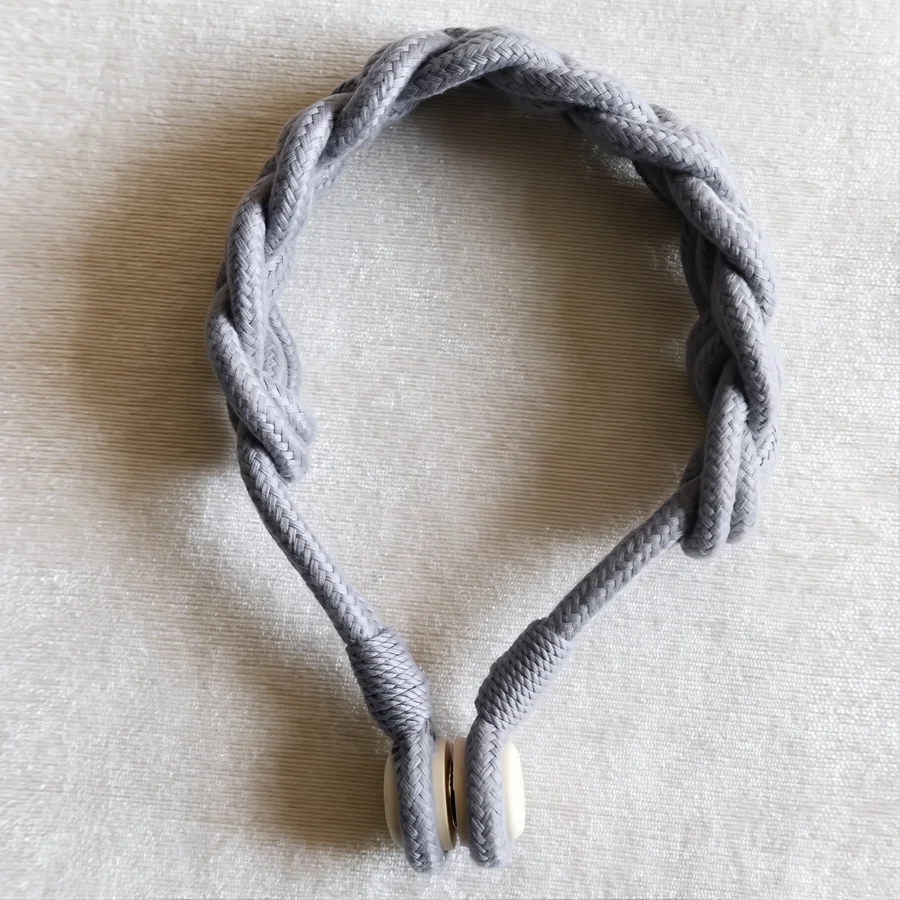 Hand Braided Magnetic Curtain Tieback 1Pc, Minimalist Gray Twisted Rope Curtain Holdback, Modern Simple Drapery Tie Back for Liv
