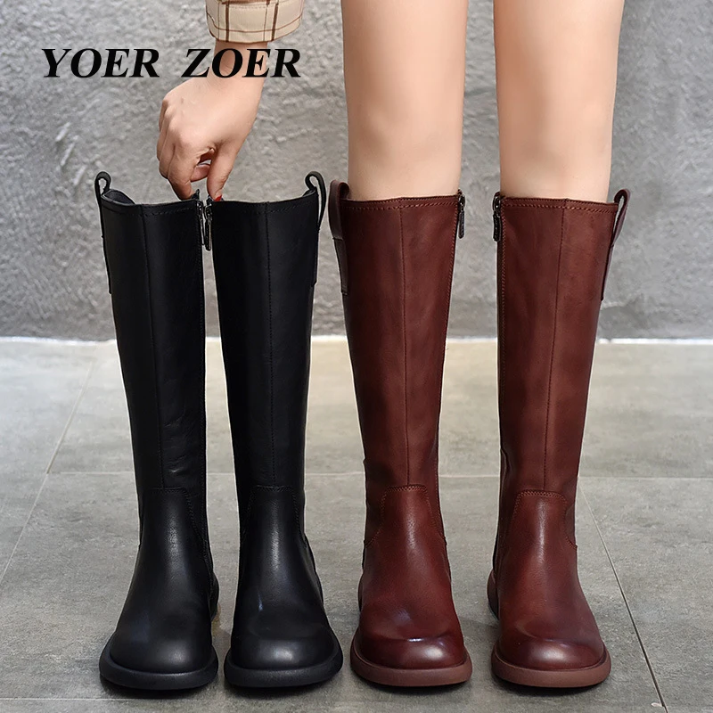 Women\'s Long Boots Side Zipper Knight Boots High-end Genuine Leather thigh-high boots 2022 new head layer cowhide Riding Boots