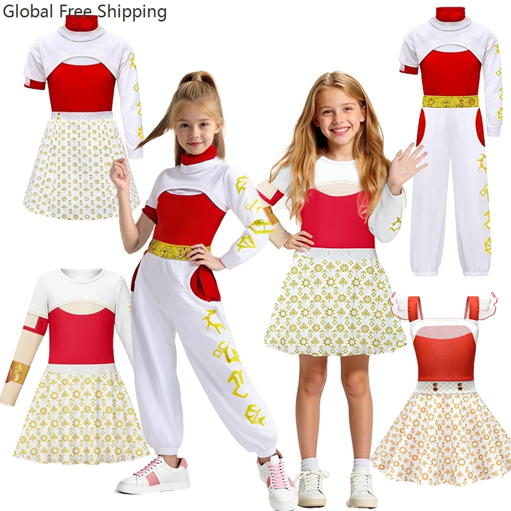

Zombie Cosplay Cheerleader Uniform Costume White Dress Children Halloween Movie Christmas Long Sleeve Pant Stage Performance Set