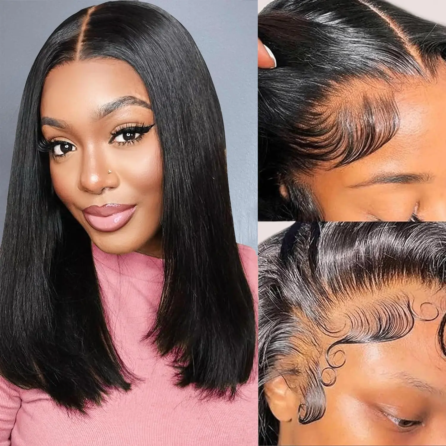 

10 Inch Short Bob Straight Lace Front Wig Human Hair 180%Density 13x4 HD Transparent Lace Frontal Wigs Bob Hair Lace Front Wig