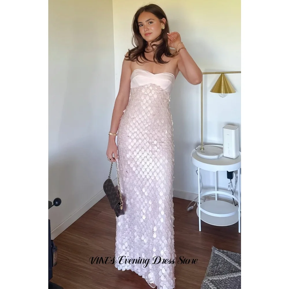 

VINES Pink Prom Dress Sweetheart Neckline Sequins Evening Dresses Elegant Mermaid Party Gown Shimmer Cocktail Dress Customize