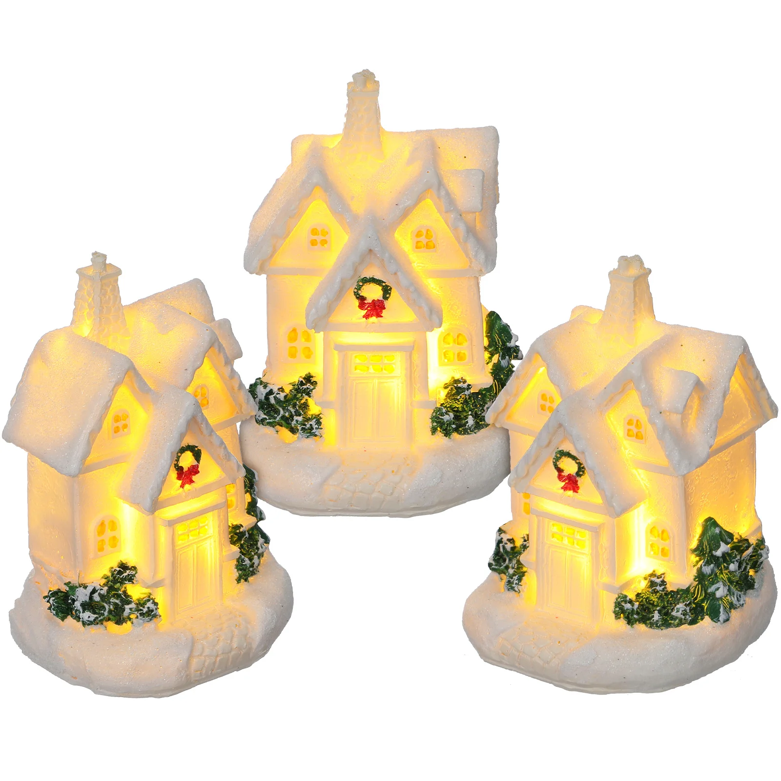 

3Pcs Christmas Village Houses Resin Miniatures Lighted Xmas Tabletop Decor Holiday Micro Landscape Gifts Mini