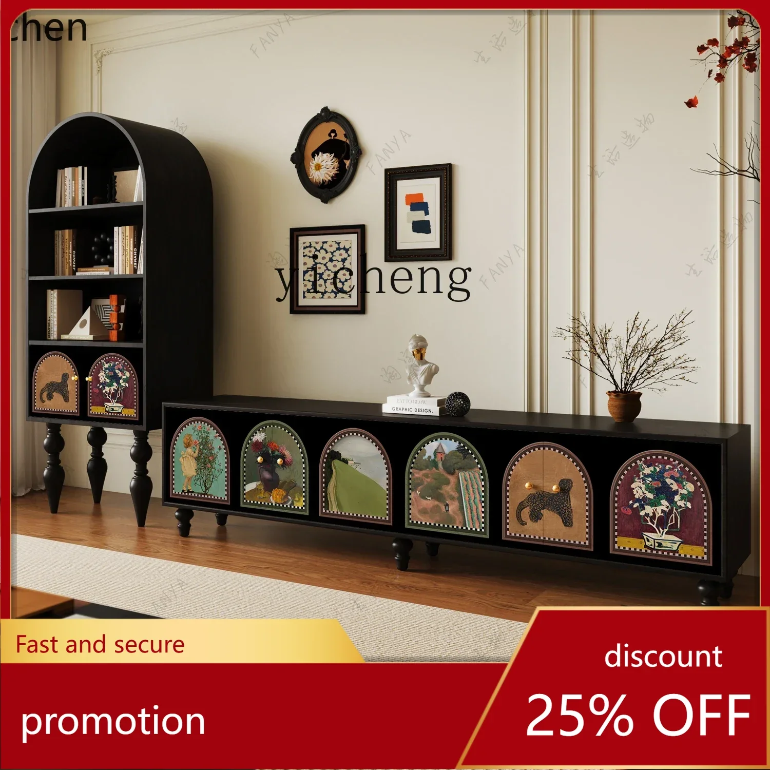 

YFY Solid Wood TV Cabinet Home Living Room Storage Organizer Art TV Cabinet