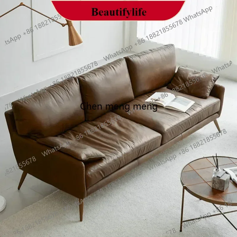 

M138Light luxury, simple retro oil wax leather living room sofa, small apartment, three seat straight row sofa
