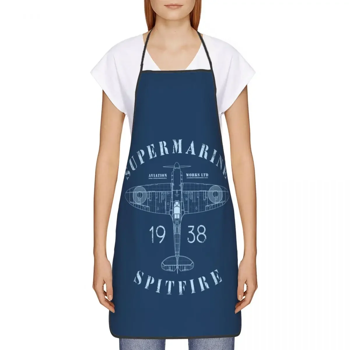 Spitfire Blueprint Aprons for Men Women Fighter Pilot Aircraft Airplane Adult Kitchen Chef Bib Tablier Cuisine Cooking Baking