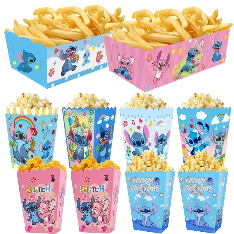 Lilo Stitch Scatola per popcorn Scatola per caramelle Scatole per patatine fritte Stitch Borsa regalo per angelo rosa per bambini Compleanno Baby Shower Forniture per feste