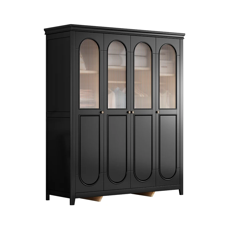 

Retro wardrobe bedroom, home modern simple cabinet, locker American black solid wood
