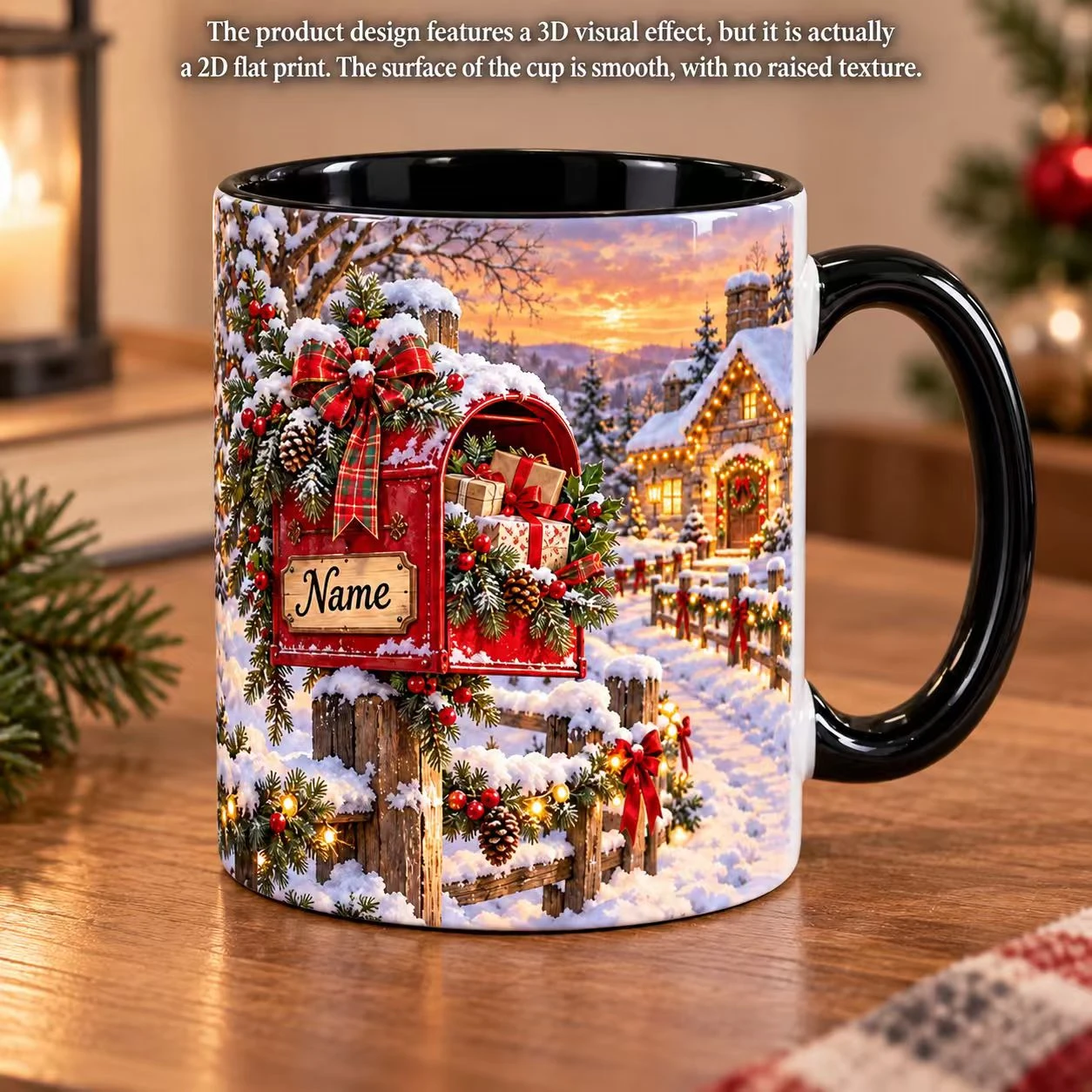 2D flat printing 1pc 11oz personalized custom mailbox christmas mug, christmas home gift for family, hand wash only microwave