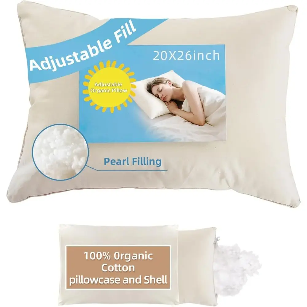 

20x26 Organic Pillow with 100% Organic Cotton Pillowcase and Shell - Sot Non Toxic and Breathable Pearl illing, CPSC Certiied an