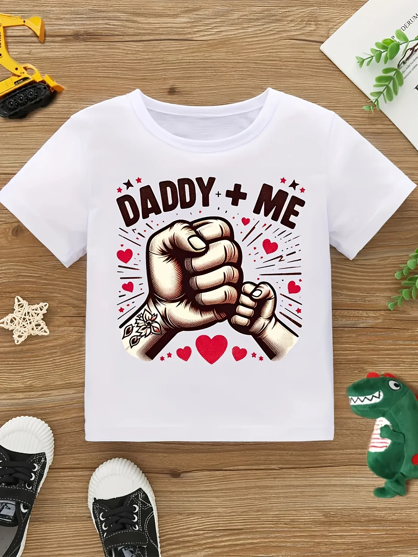 Daddy And Me Matching Graphic Tees Clasped Hands & Hearts Design Soft Breathable Summer Casual Father Bonding Outfit