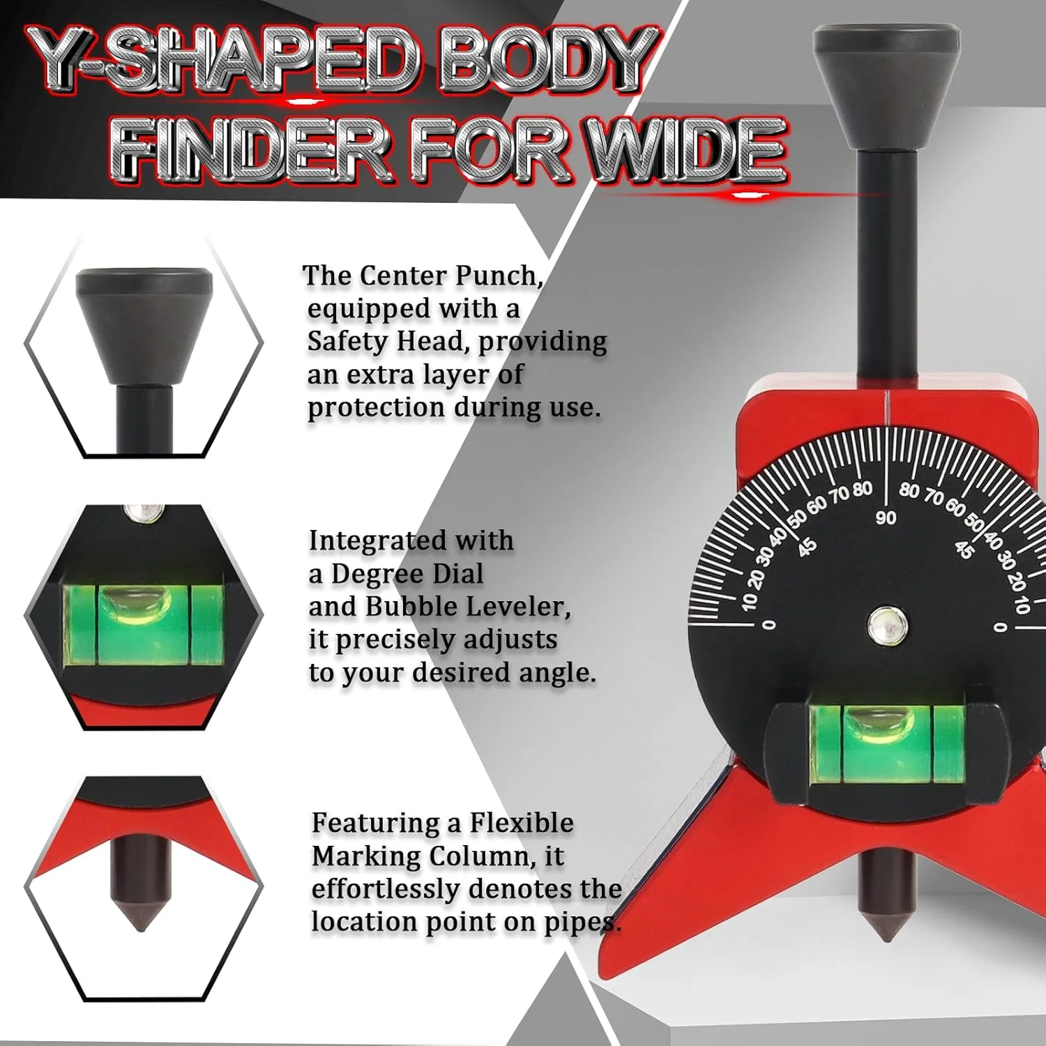 Pipe Center Finder, Pipefitter Tools Magnetic Centering Head Adjustable Dial Bubble Protractor to Measure Pipe Diameter