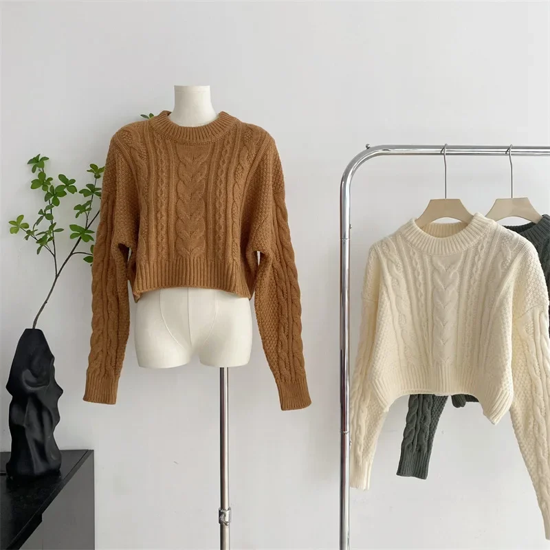 

Coarse Needle Twist Short Sweater Pullover Women Women's Pullovers Old Money Style Women Y2k Sweater Y2k Vintage Top Knitwear