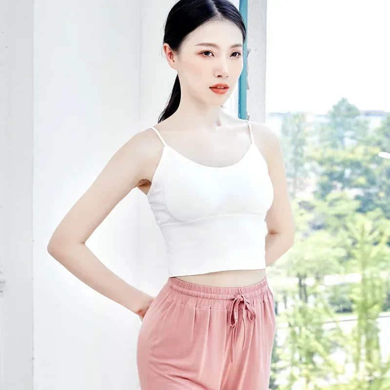댄스 연습 의류 여성 중국 국가 고전 미용 백 탑 하단 가슴 패드 외부 슬링 조끼
