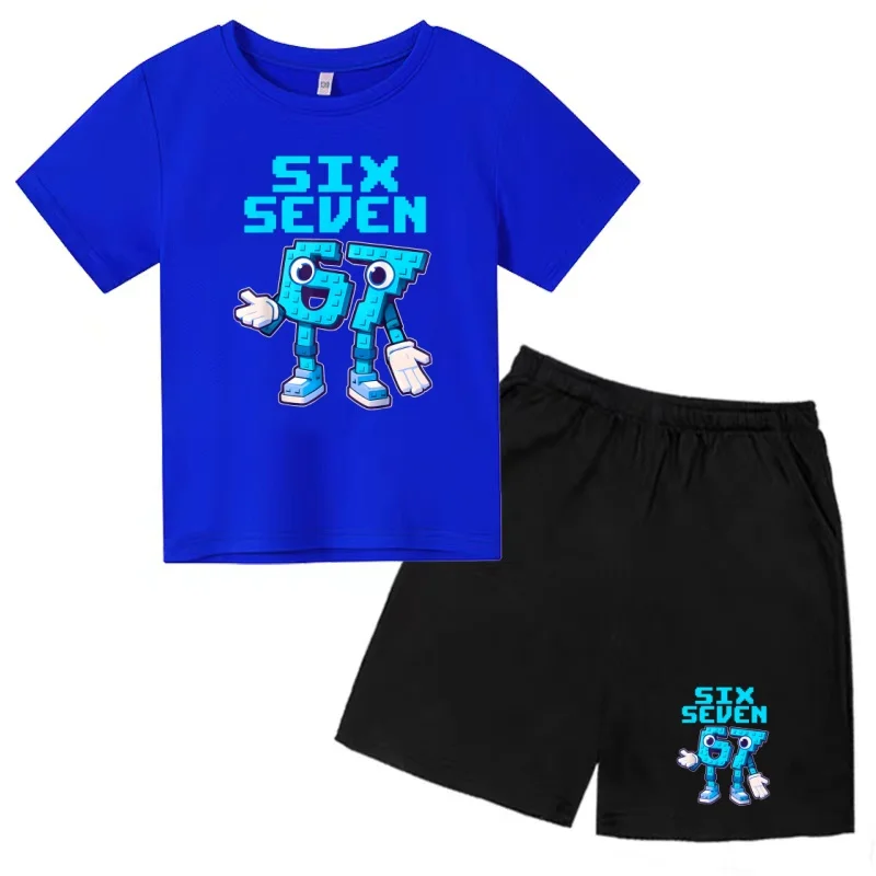 

Kids Trend 67 Number Six Seven Print Coat Cool Summer T-shirt 3-12Yrs Cartoon Short-sleeved+Shorts Boys Girls Sports Casual Set