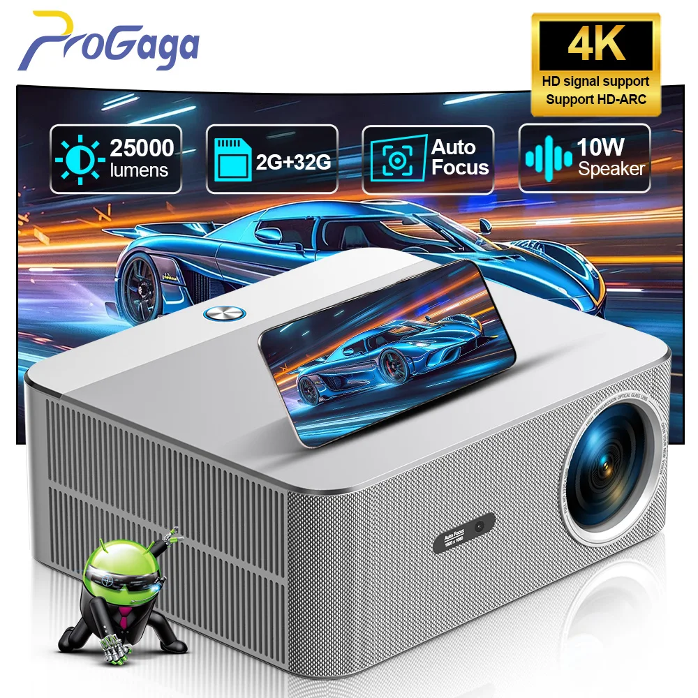 PROGAGA PG610W Projector 4K Android WiFi Auto Focus Full HD 1080P Projetor  PG610 ATV Portable Projector Home Theater Video Beam