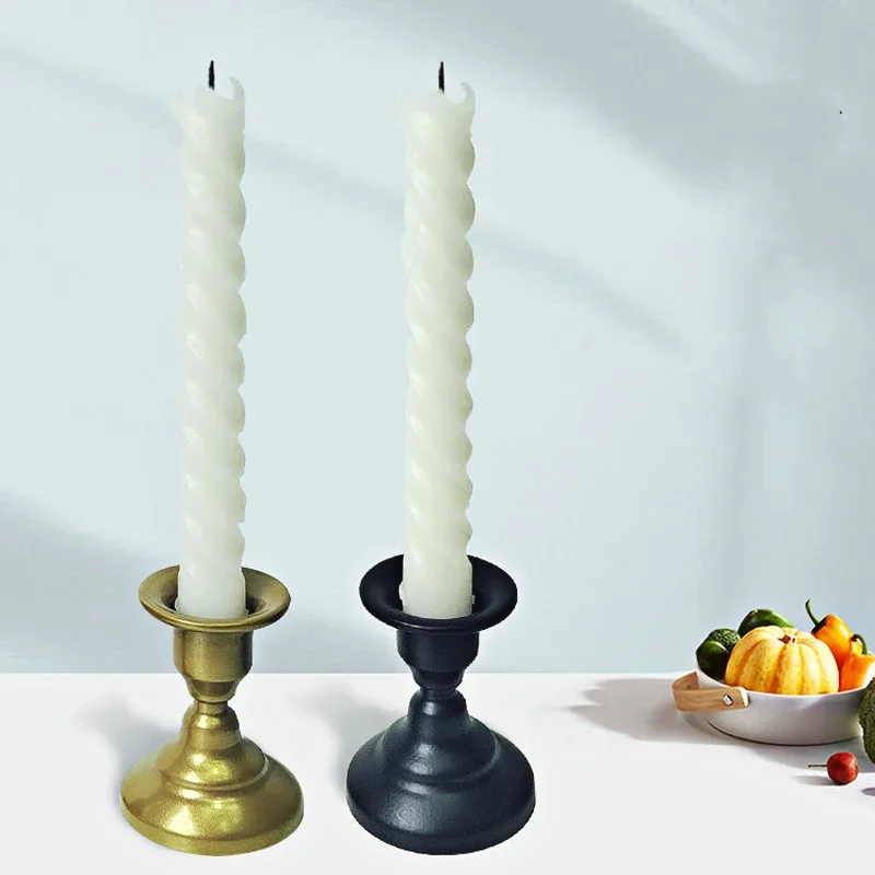 Simple Retro Candlestick Gold Black Wrought Iron Cylindrical Candlestick DIY Pole Wax Cup Wax Holder Wedding Banquet Candle Base