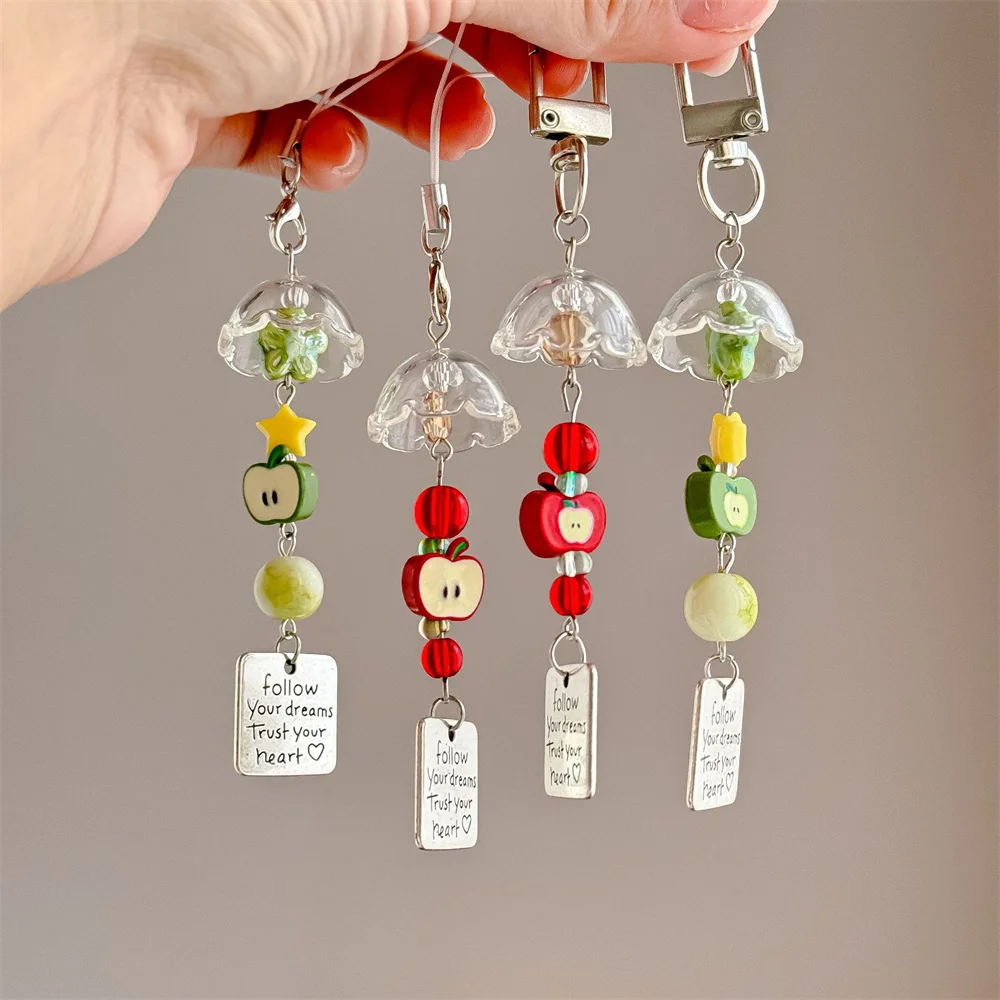 Y2k Lucky Fruit Key Chain Wind Chimes Watermelon Apples Pendant Keyring For Phone Camera Earphone Case Charm Pendant Keycord