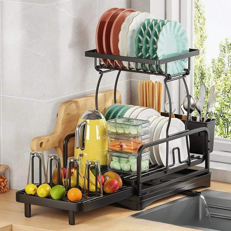 

Detachable & Adjustable Kitchen Dish Drainer Rack - Double-layer, Stores Bowls, Plates & Cutlery for Home Countertop