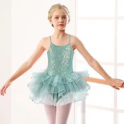 Girls Camisole Sequin Ballet Dance Leotard for Kid Gymnastics Dance with Puffy Tulle Skirt and Metal Adjustment Strap Tutu Dress