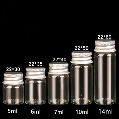 

100 шт. 5 мл 6 мл 7 мл 10 мл 14 мл крошечные прозрачные стеклянные бутылки с серебряной завинчивающейся крышкой милые флаконы-баночки DIY Craft 100 шт.