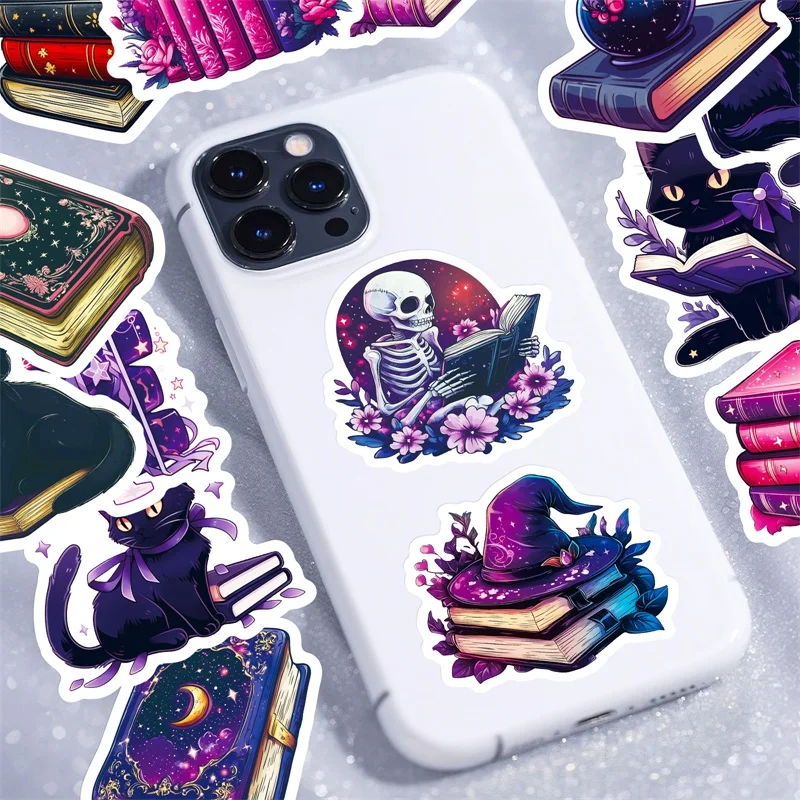 10/30/56PCS Cartoon Gothic Purple Book PVC Sticky Sticker Aesthetic DIY Decoration Scrapbooking Hand Accounting Supplies