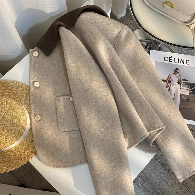 Hot 2026Autumn Winter New Women Clothing Design with Sense of Lapel Woolen Coat Korean Style Fashion Loose Casual Cardiganjacket