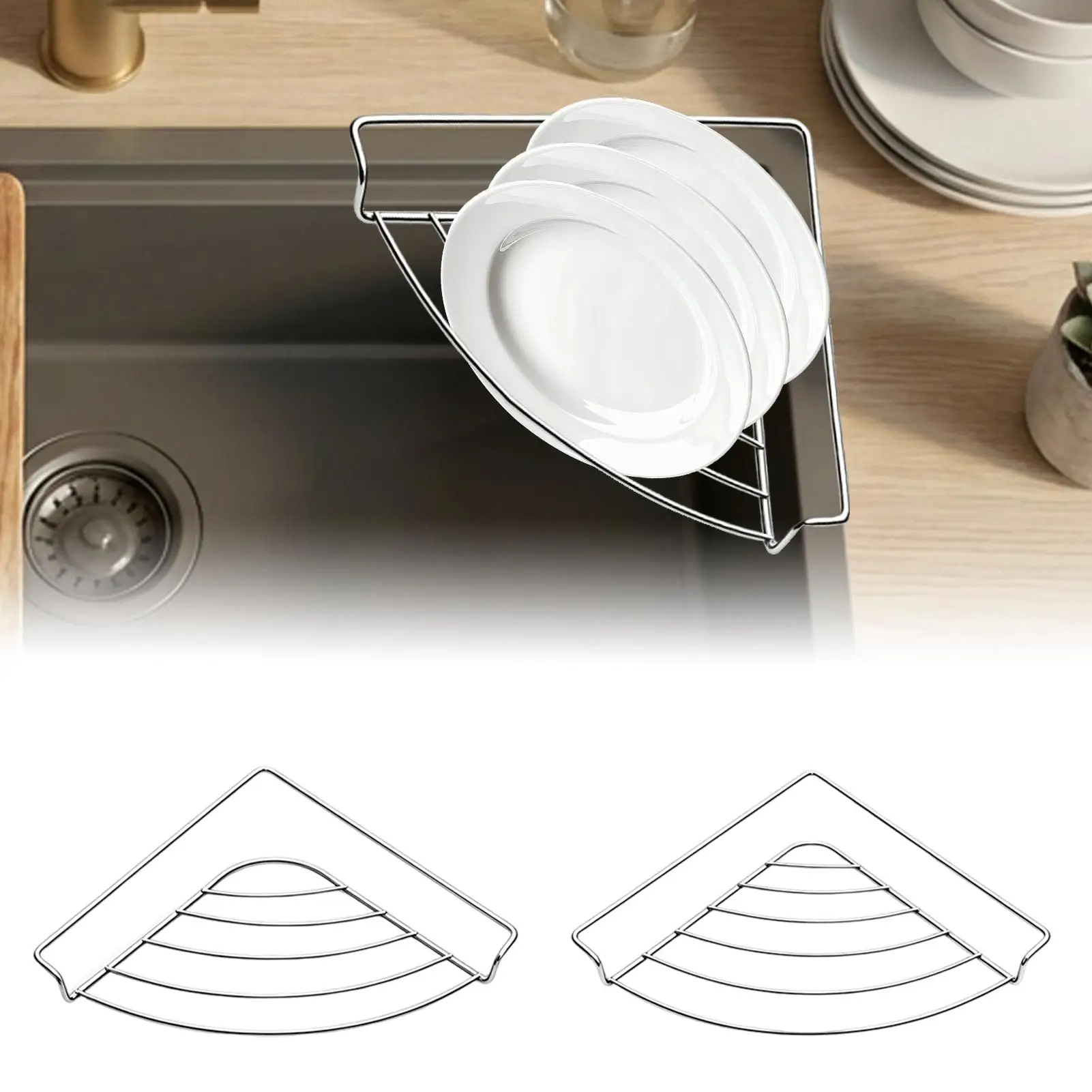 Corner Sink Drying Rack Triangular Stainless Steel Open Wire Drainage Shelf Sink Corner Organizer for Cups Cleaning Brushes