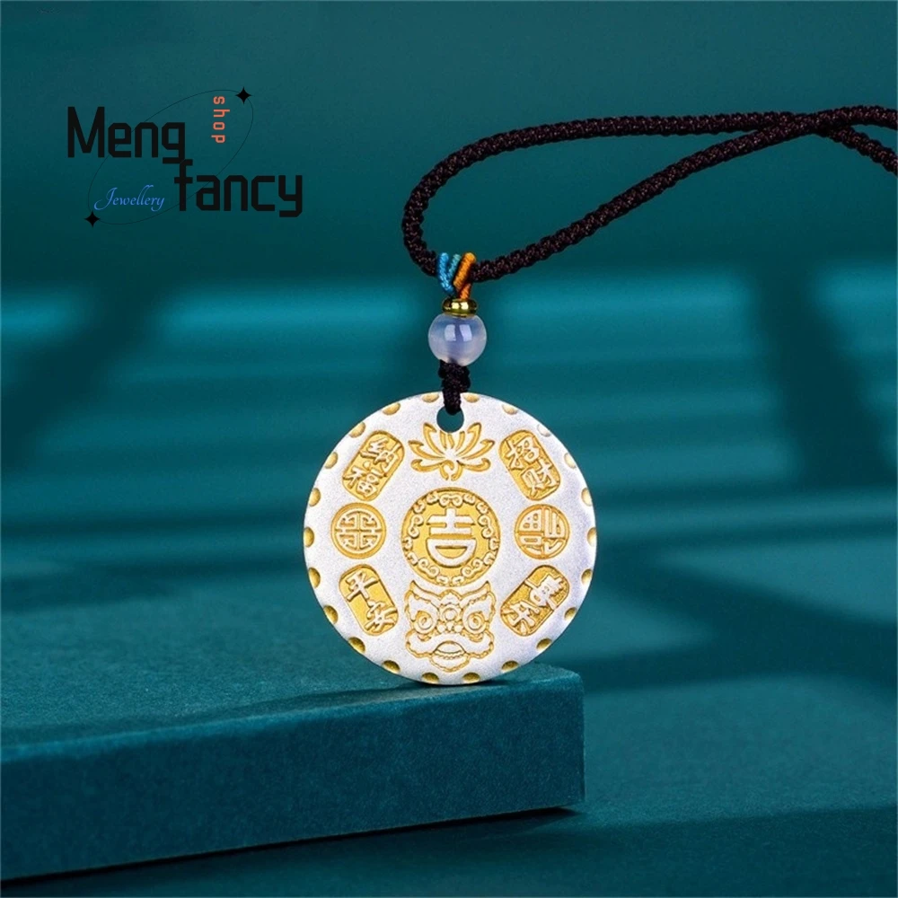 

Ancient - Style Gilded Hundred Blessings Round Pendant, Pure Silver Auspicious Cloud Pendant, Peace And Safety Exquisite Pendant