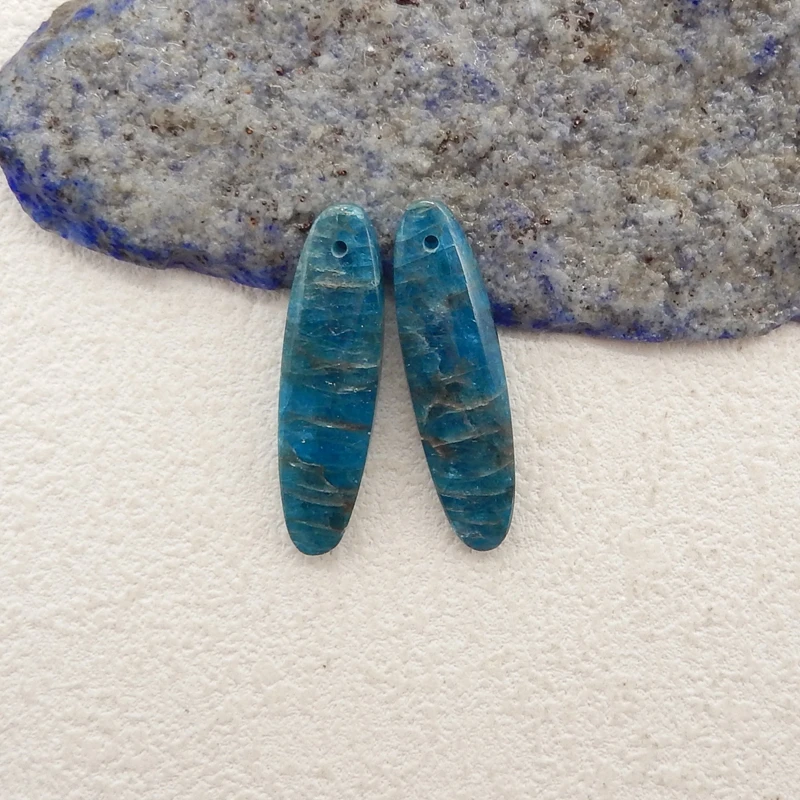 

Natural Stone Blue Apatite Crystal Earring Beads,Fashion Jewelry Oval Earrings Accessories For Women 30x9x4mm 5g