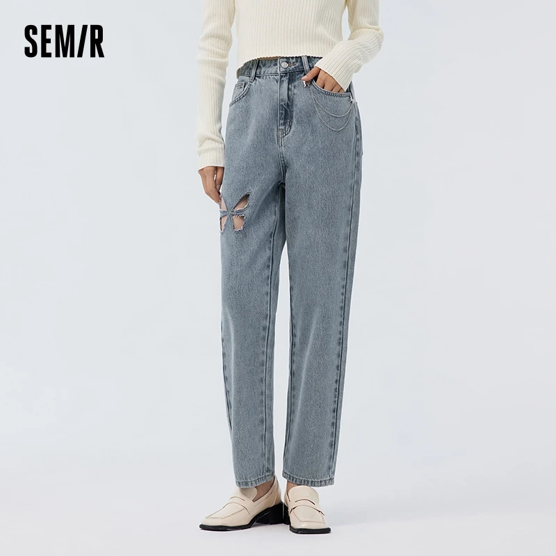 

Semir Jeans For Women Butterfly Hollow-Out Long Pants Sweet And Cool Spring Worn-Out Loose Tapered Pants New In 2023