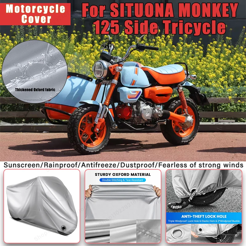 

For STN SITUONA MONKEY 125 Side Tricycle No Ear Motorcycle Cover - Outdoor Full Body Protection, Waterproof Dustproof Sunscreen