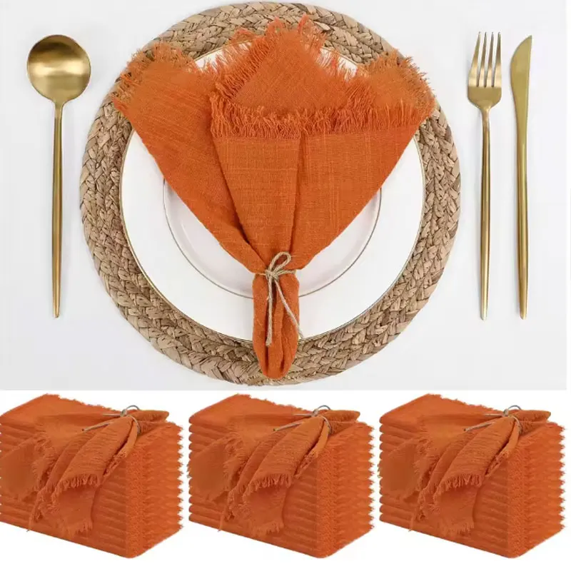 6/12 Piezas de Servilletas de Lino y Algodón Retro de 32x32cm con Borde Crudo, Color Sólido, Reutilizables, para Decoración de Bodas, Fiestas y Graduaciones