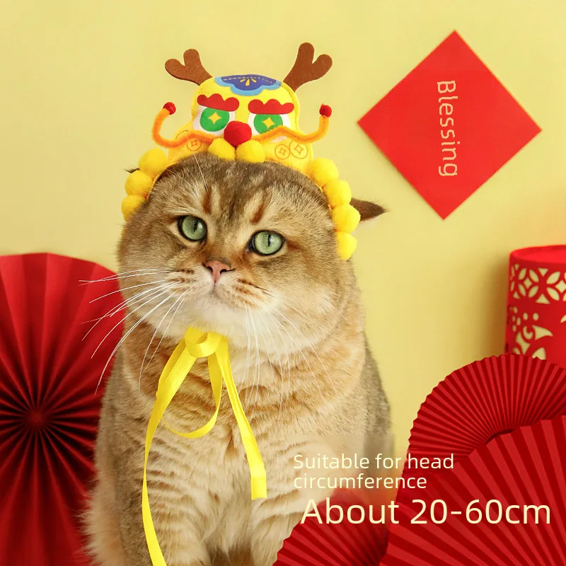 Original New Year Tiger head hat faucet boss Spring Festival pet supplies cat dog New Year dress up Hat Head accessories Cat hat