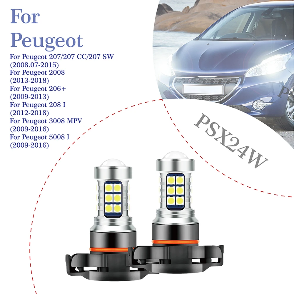 2Pcs/Set Blub Lamp Canbus Car LED Fog Light 3030-27SMD For Peugeot 2008 207/207 CC/207 SW 206+ PSX24W 2504 For 3008 MPV 5008 I