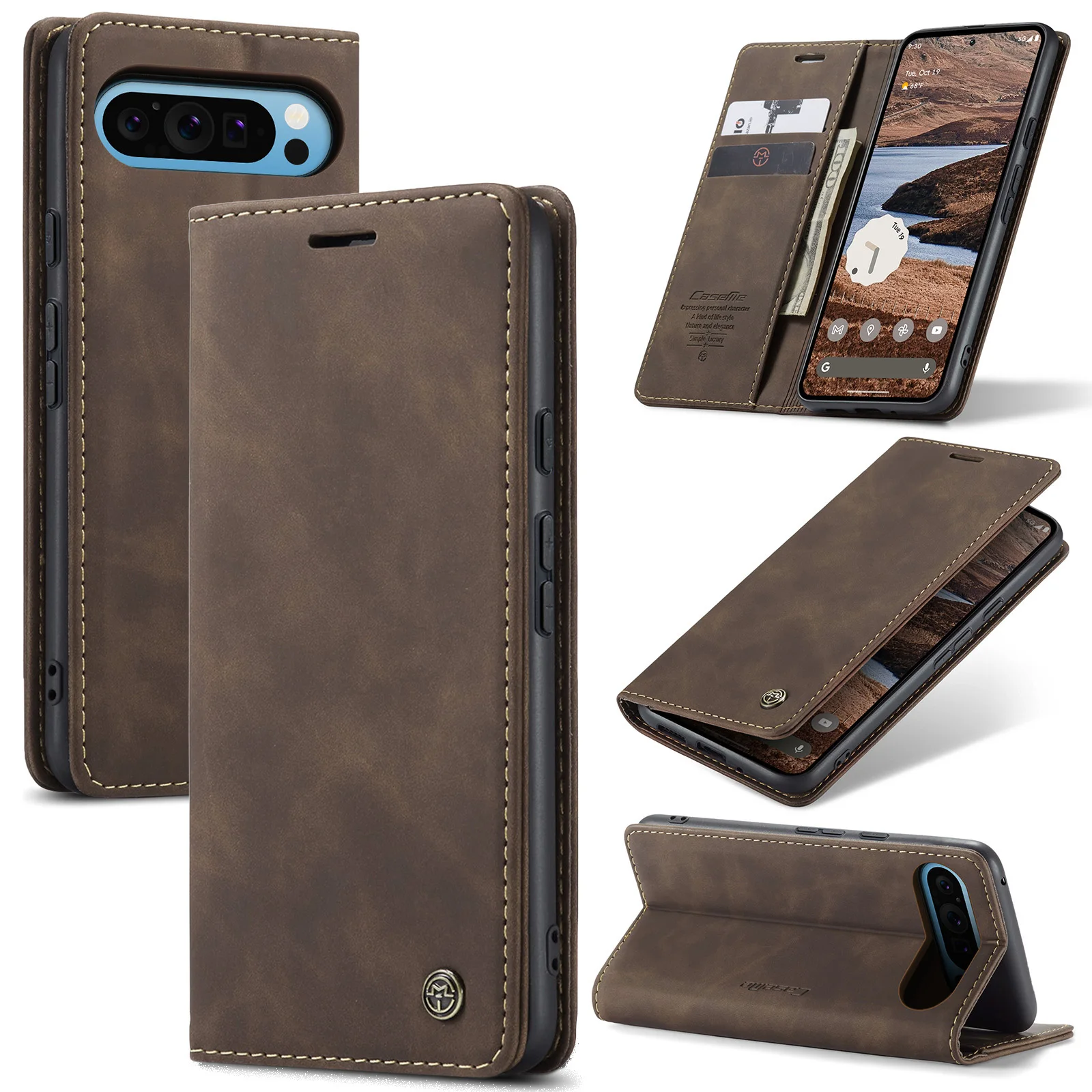 

CaseMe Retro Flip Leather Phone Case For Google Pixel 10 Pro XL Wallet Card Slot Protective Back Cover