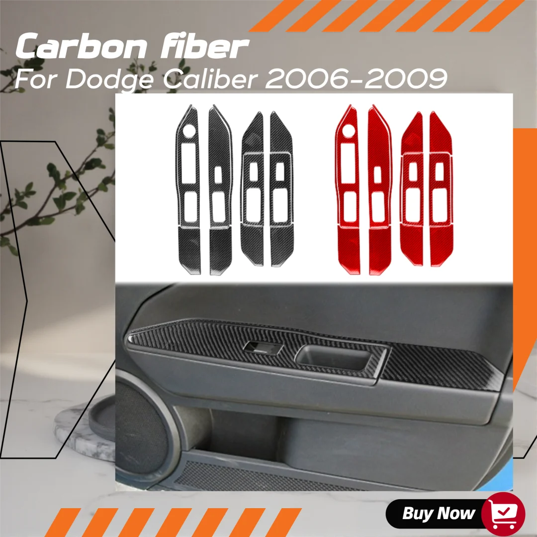 For Dodge Caliber 2006 2007 2008 2009 Door Window Switch Control Panel Set Carbon Fiber Sticker Interior Trim Cover Decoration