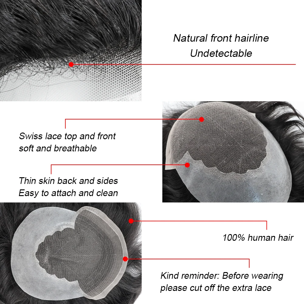 Szwajcarska koronka peruka dla mężczyzn włosy europejski System włosów ludzkich wybielony supet naturalną linią włosów System wymiany włosów mężczyzn