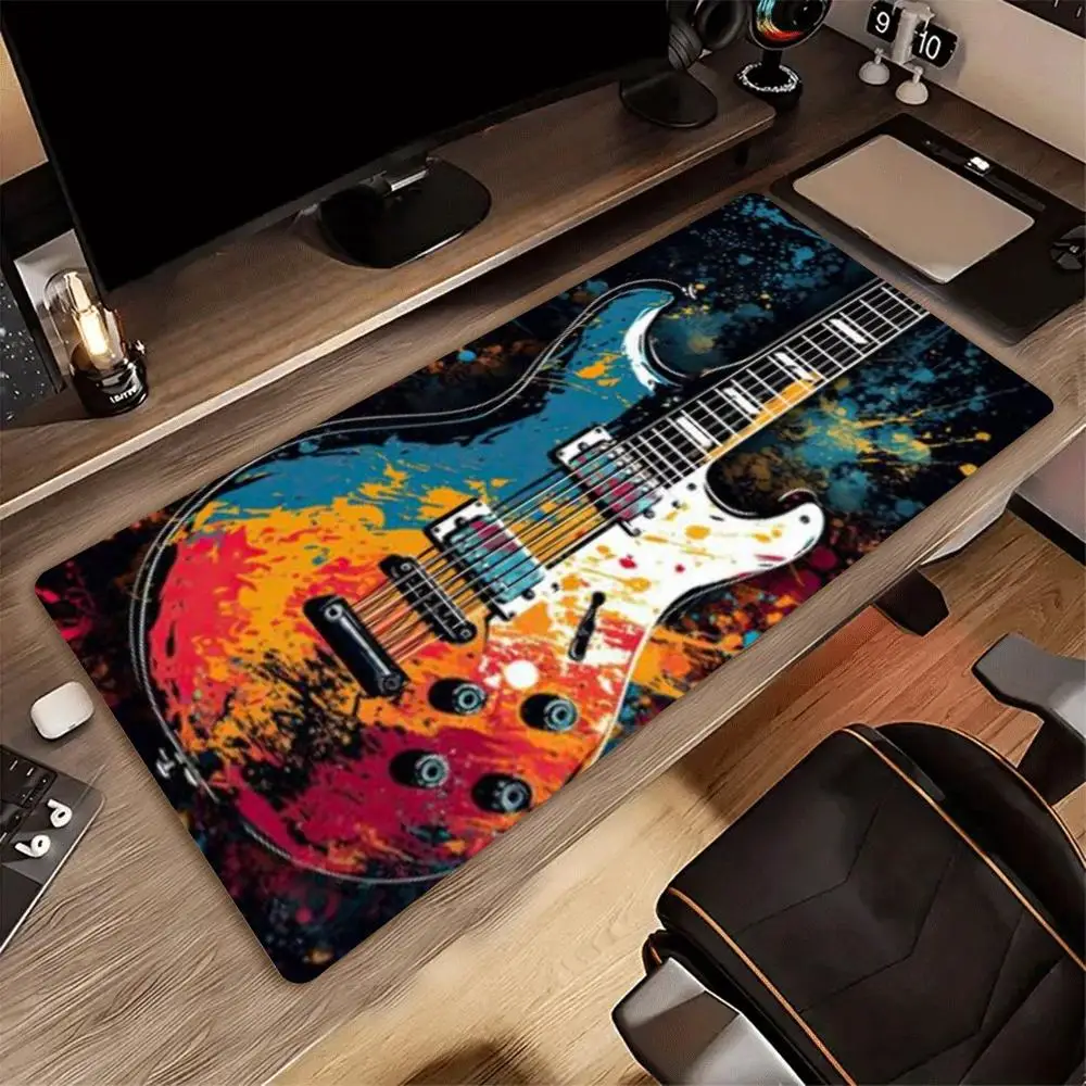 XXL Gaming Mouse Pad Vintage Electric Guitar Graffiti Splash Rock Music Deskmat Non-Slip Rubber Computer Keyboard Mouse Mats