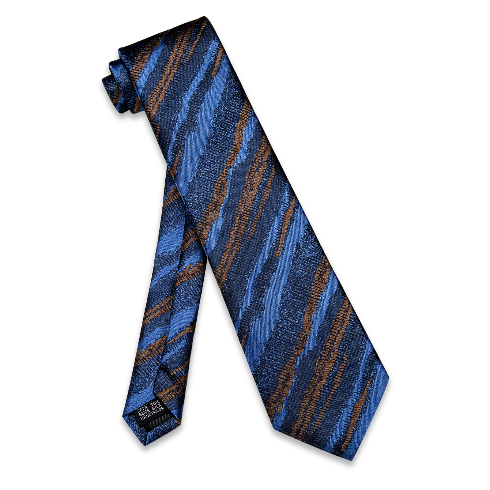 Corbata de lujo a rayas azules y marrones para hombre, corbata clásica de alta calidad, accesorios, traje para boda, fiesta, negocios, regalo de