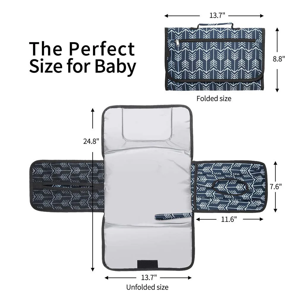 Windel-Wickelunterlage mit Kopfkissen, große Taschen, vollständig gepolstert, tragbare Wickelunterlage, Reise-Windel-Wickelstation für Neugeborene