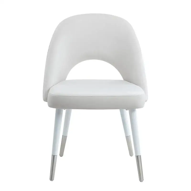 Set of 2 White Velvet and Gloss Finish Side Chairs
