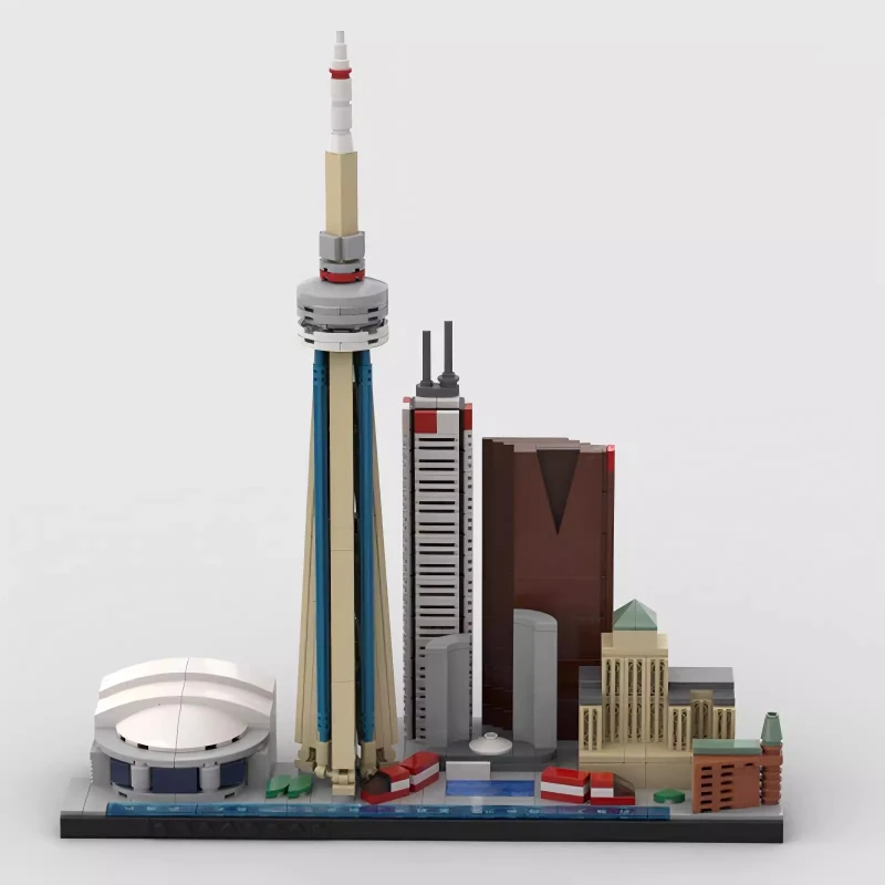 MOC Torre TV canadese Punto di riferimento della città Modello architettonico Street View Toronto Skyline Building Blocks Set Giocattoli per bambini Regalo di compleanno