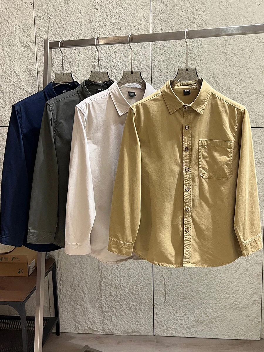 

Retro Japanese Style 100% Cotton Washed Long Sleeve Men's Shirt Comfortable Skin-friendly Versatile Collared Spring Shirt