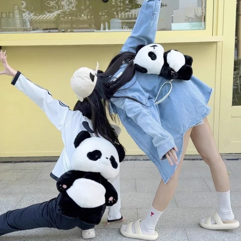 Cartoon Cute Panda Shape Backpack Nylon Plush Material 2 Sizes Available Removable Shoulder Strap Bag Fashion Women\'s Makeup Bag